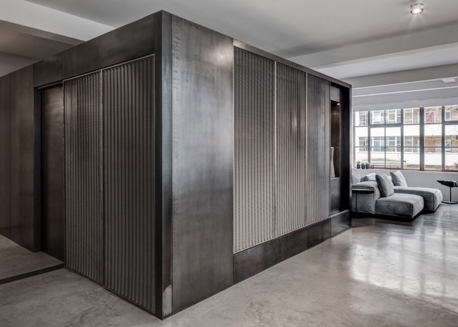 London warehouse space into an apartment with polished floors