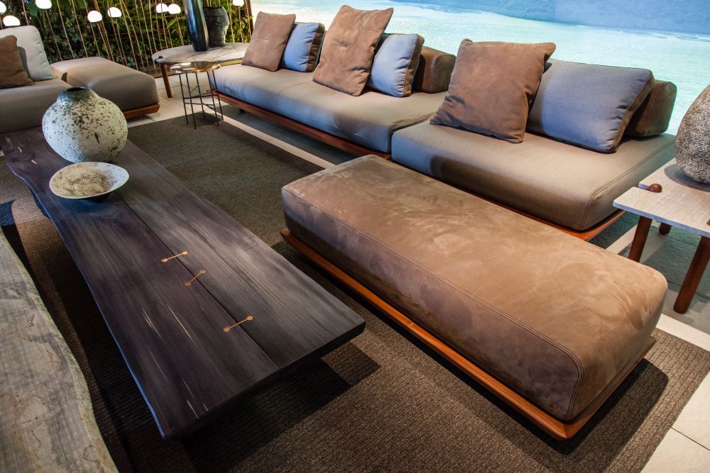 Long stylish finished coffee table made from wood
