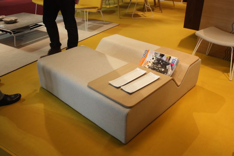 Loyra has a new ottoman coffee table hybrid. The interesting V design includes a moveable table that can slide across the ottoman. Seating and table all in one!