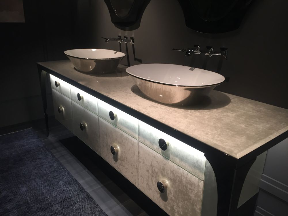 Luxury bathroom vessel sinks double vanity design LED strip