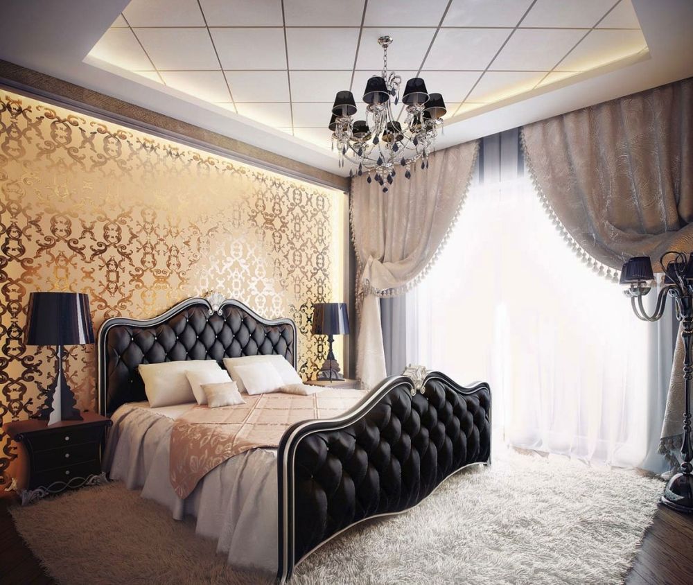 Luxury black and gold bedroom interior design