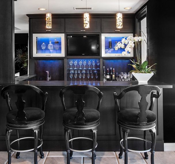 Luxury black basement bar design