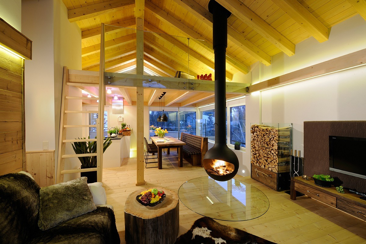Luxuslodge - Austria Modern suspended fireplace