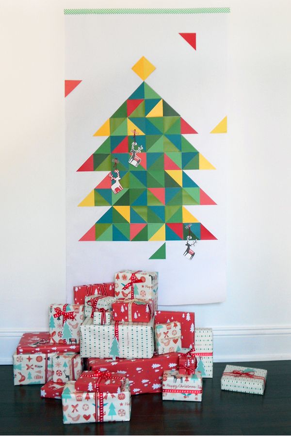 Make a geometric paint chip Christmas tree