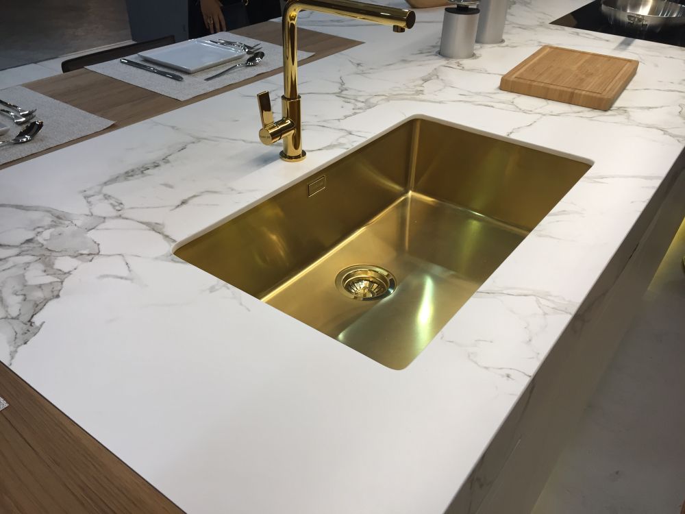 Marble With Custom Details For Kitchen Countertop Gold Sink