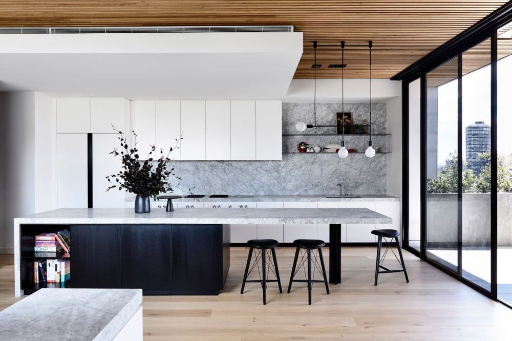 Marble kitchen with island
