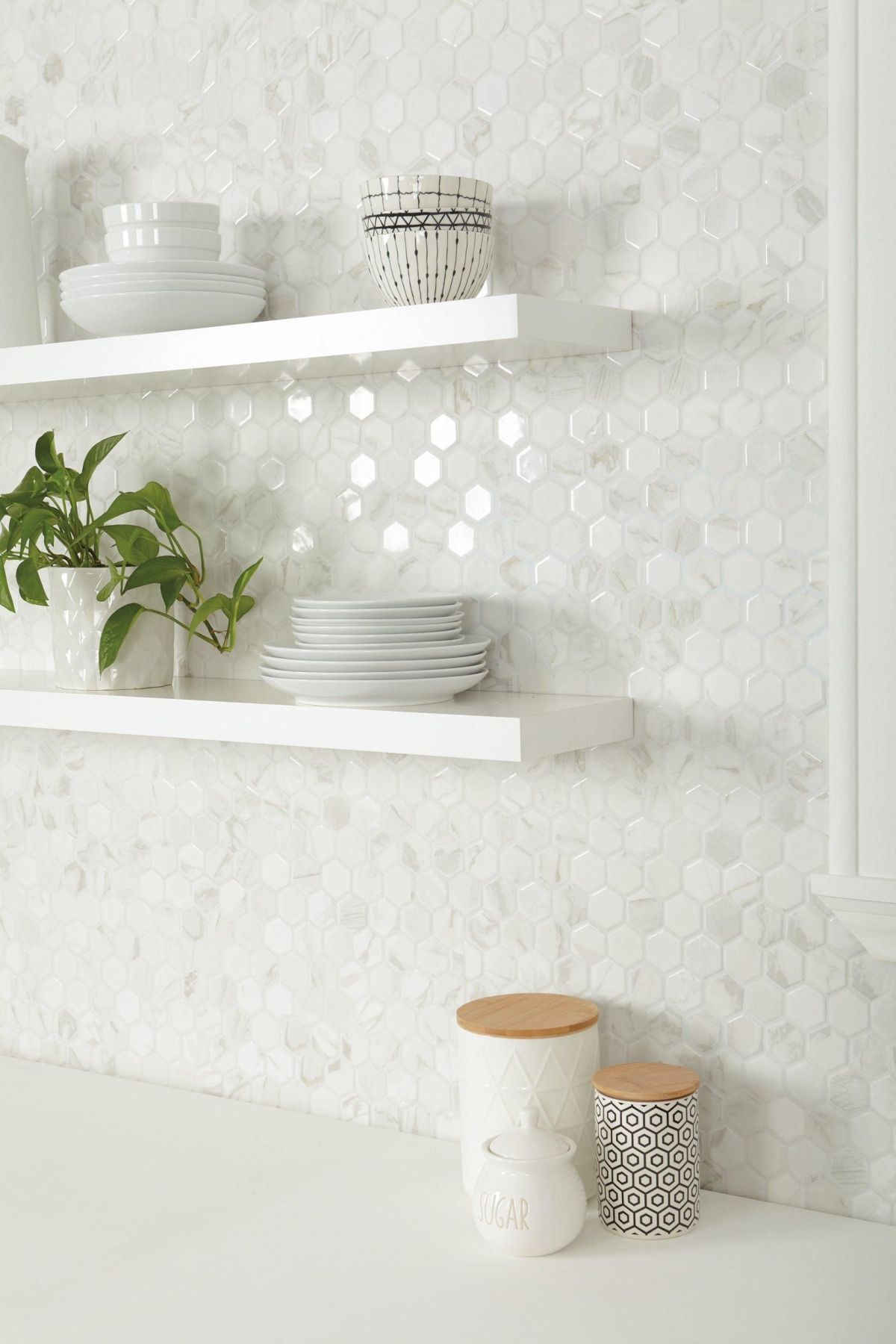 Marble Honey Comb Tile Backsplash