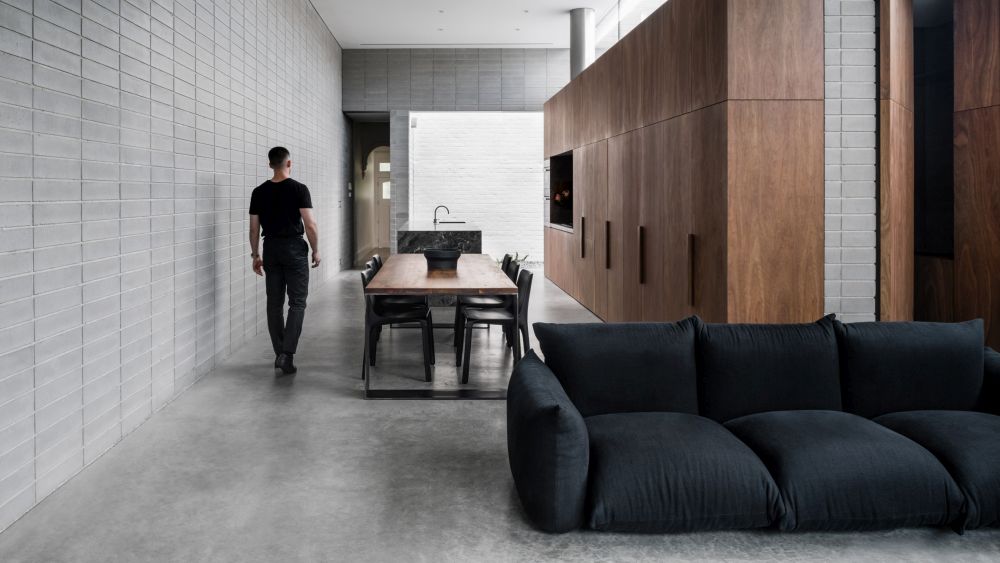 Masculine bachelor pad concrete floor