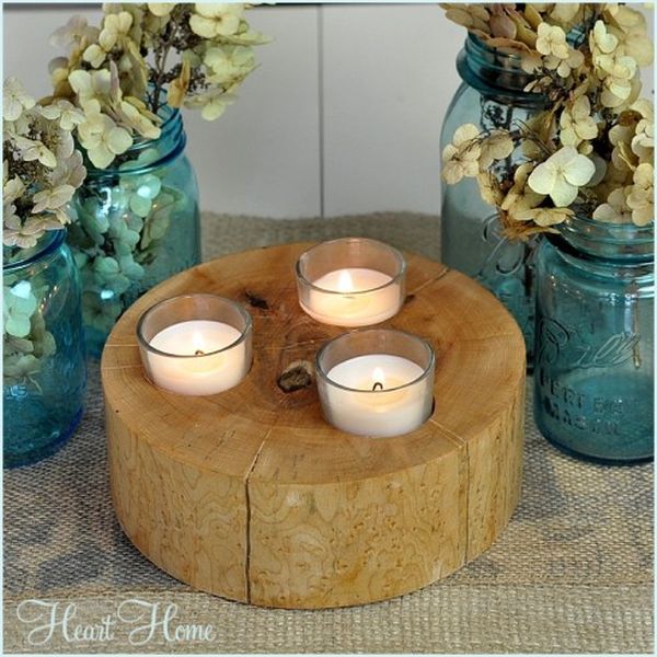 Mason Jar Light DIY sliced wood