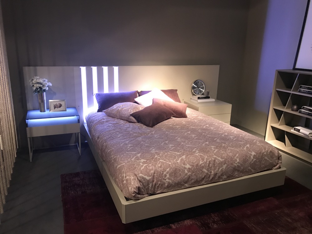 Master bedroom decor headboard with light