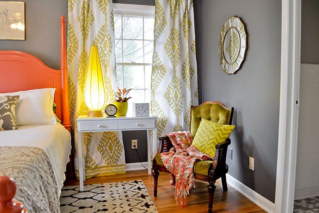 Master bedroom salmon headboard