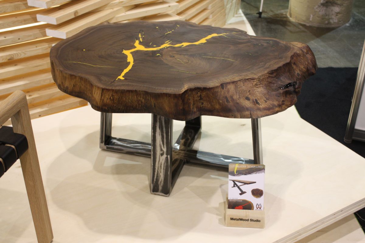 Metal wood studio table with wood slab top