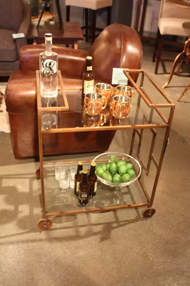 metallic-bar-cart-design-with-a-rugged-patina