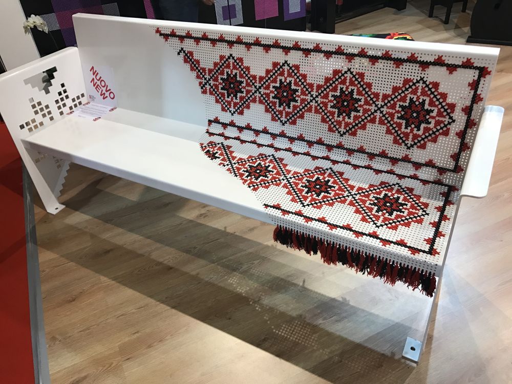 Metallic bench hand sewn DOR with Romanian Folk Motifs