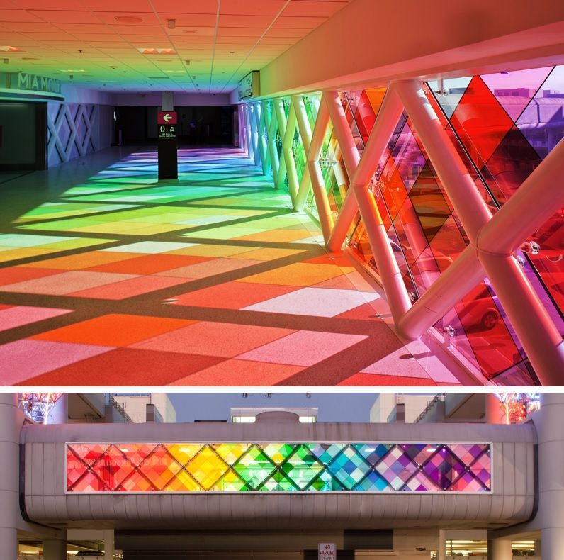 Miami airport terminal with colored glass