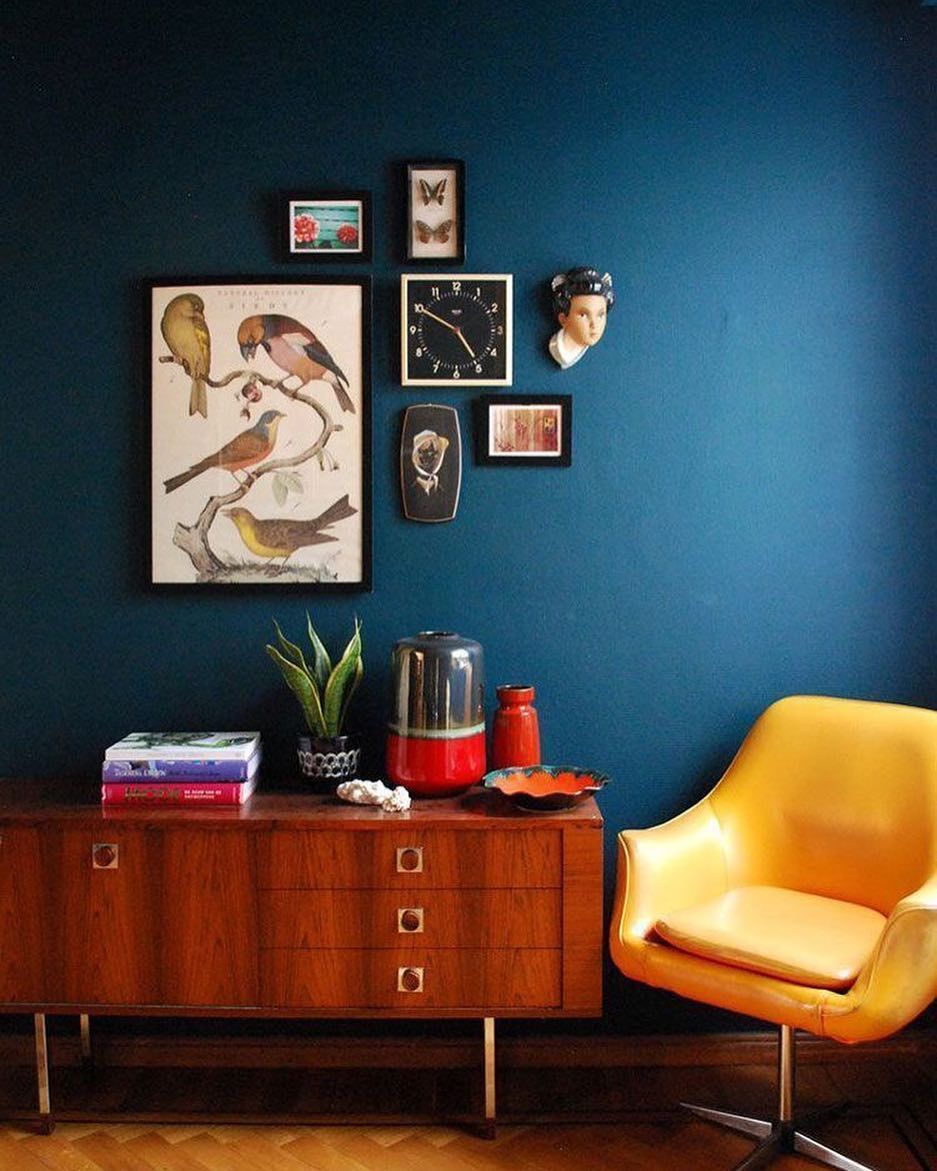 Mid century blue living room