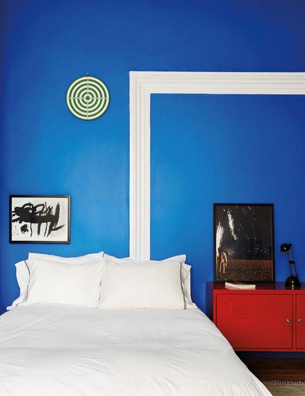 Midcentury bedroom bright blue