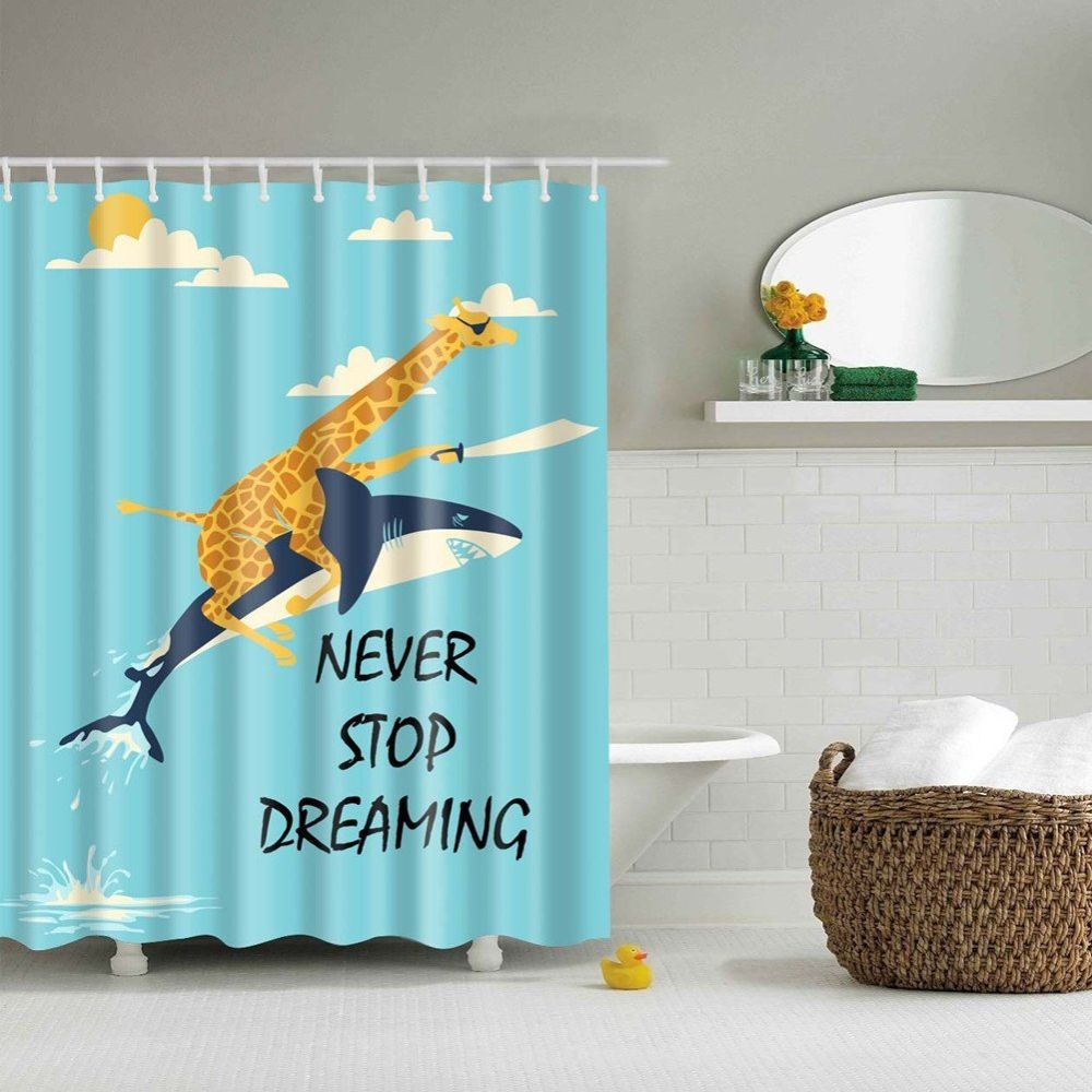 Mildew Resistant Water Repellent Anti bacterial Giraffe Riding Shark Creative Shower Curtains