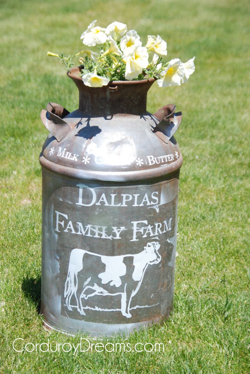 Milk can decor for garden or porch