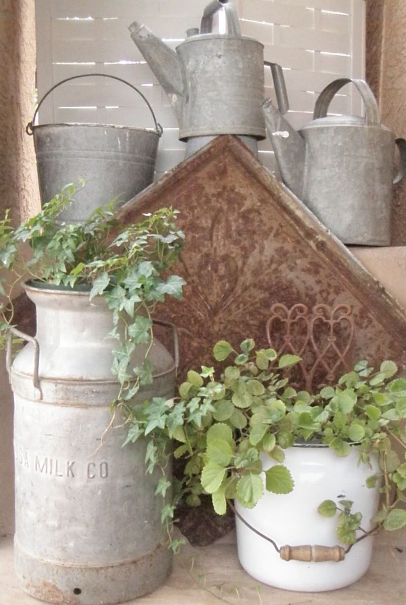 Milk can rustic flower stand