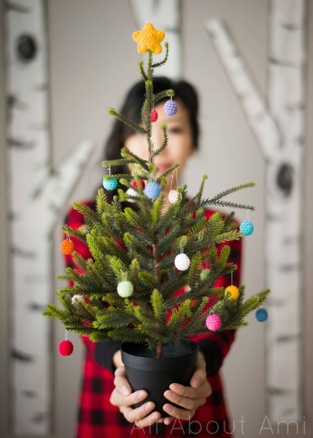 Mini Christmas Tree with Crochet Ornaments