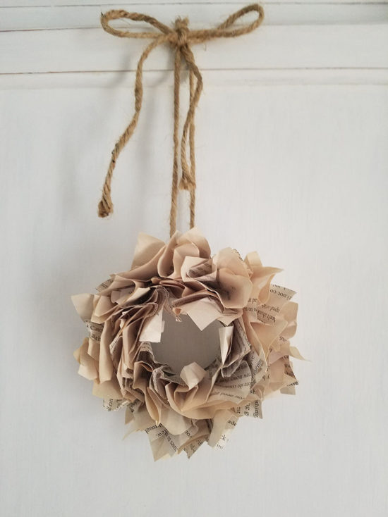 Mini book page wreath hanging