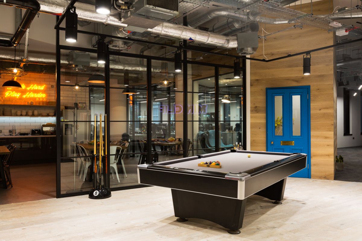 Miniclip office playroom with pool table