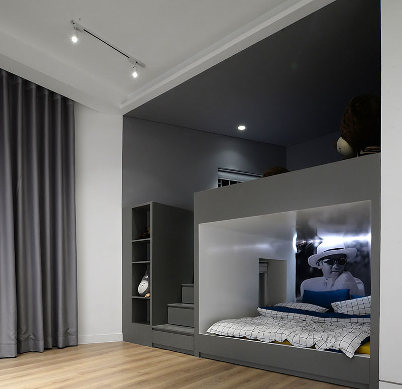 Minimal design grey build in bunk beds