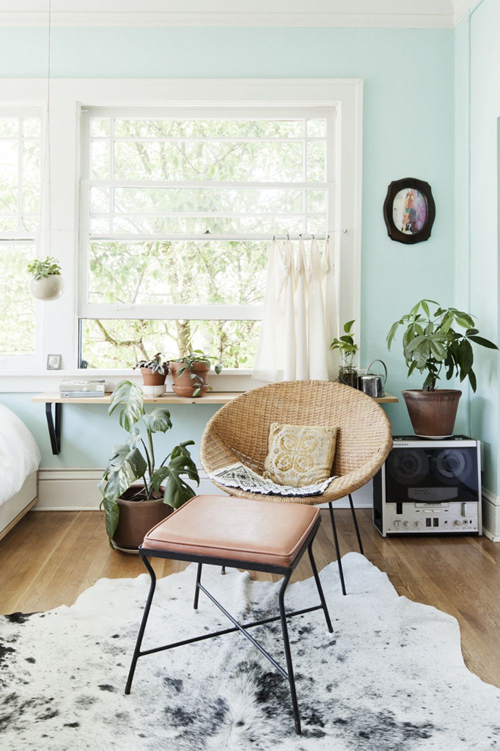 Mint green bedroom reading nook