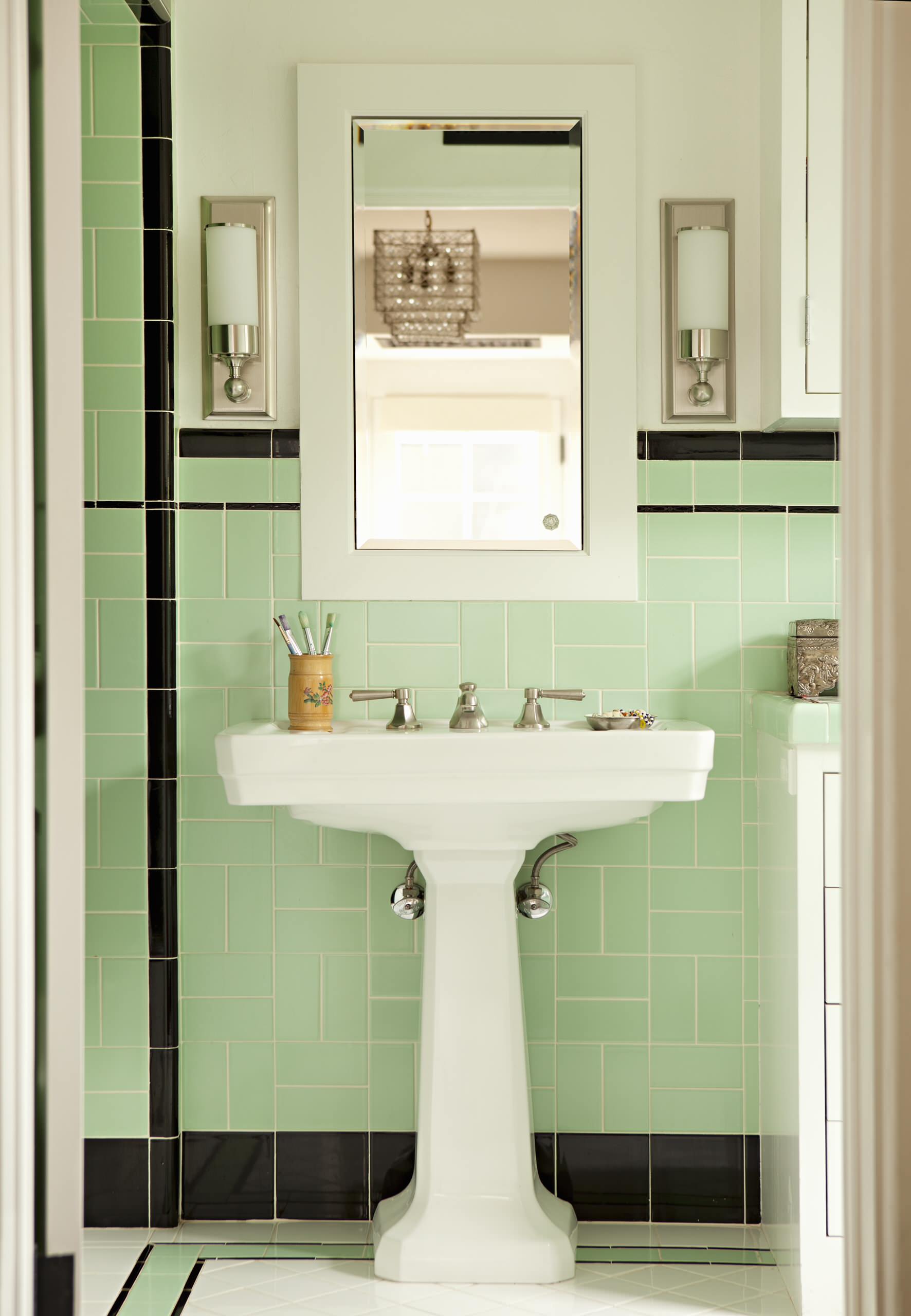 Mint green black white tile