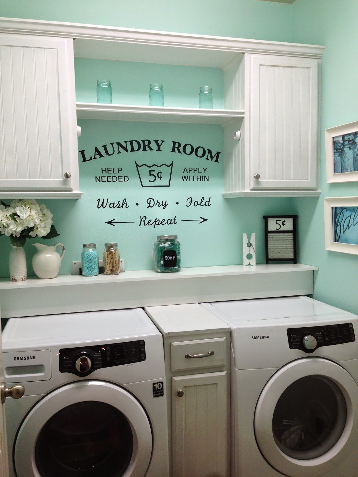 Mint green laundry room design