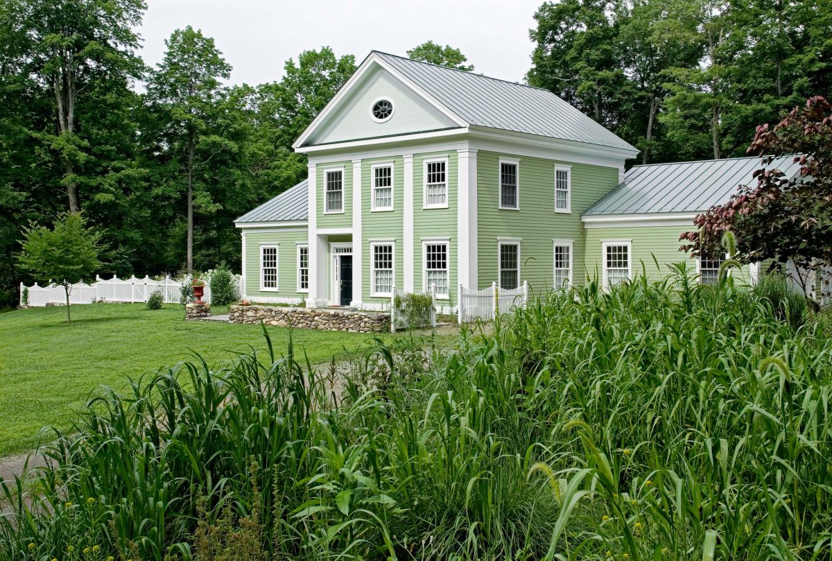 Mint green traditional house exterior