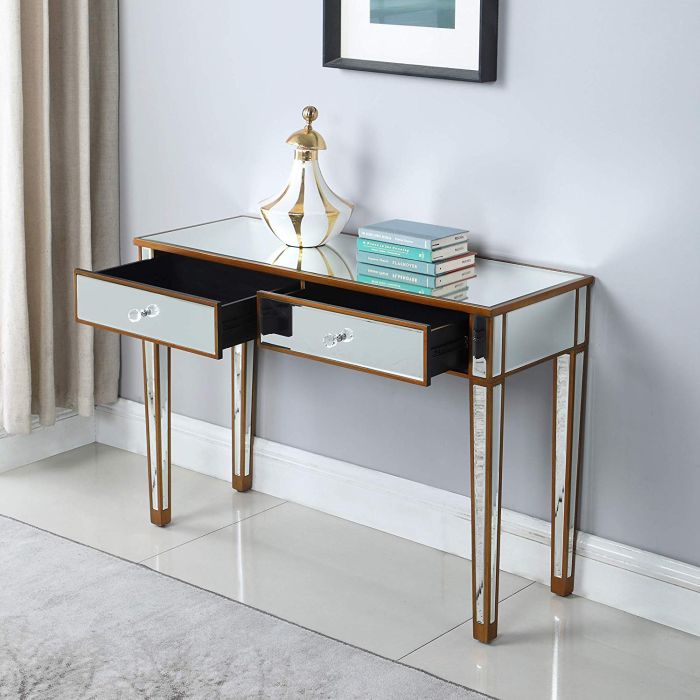 Mirrored 2-Drawer Media Console Table