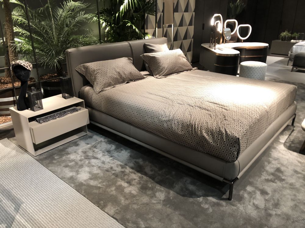 Moden bed frame with gray leather