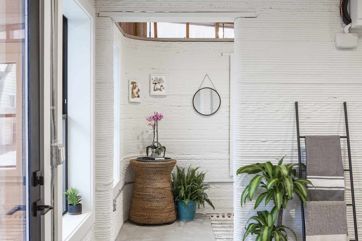 Modern 3D printed home by Icon - storage and shelves