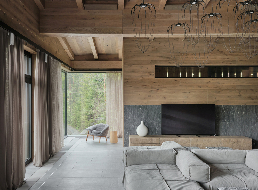 Modern Cabin Russian forest Hill House living room area