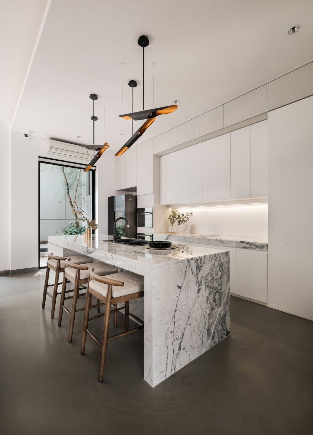 Modern Style Home artsy lighting and grey marble