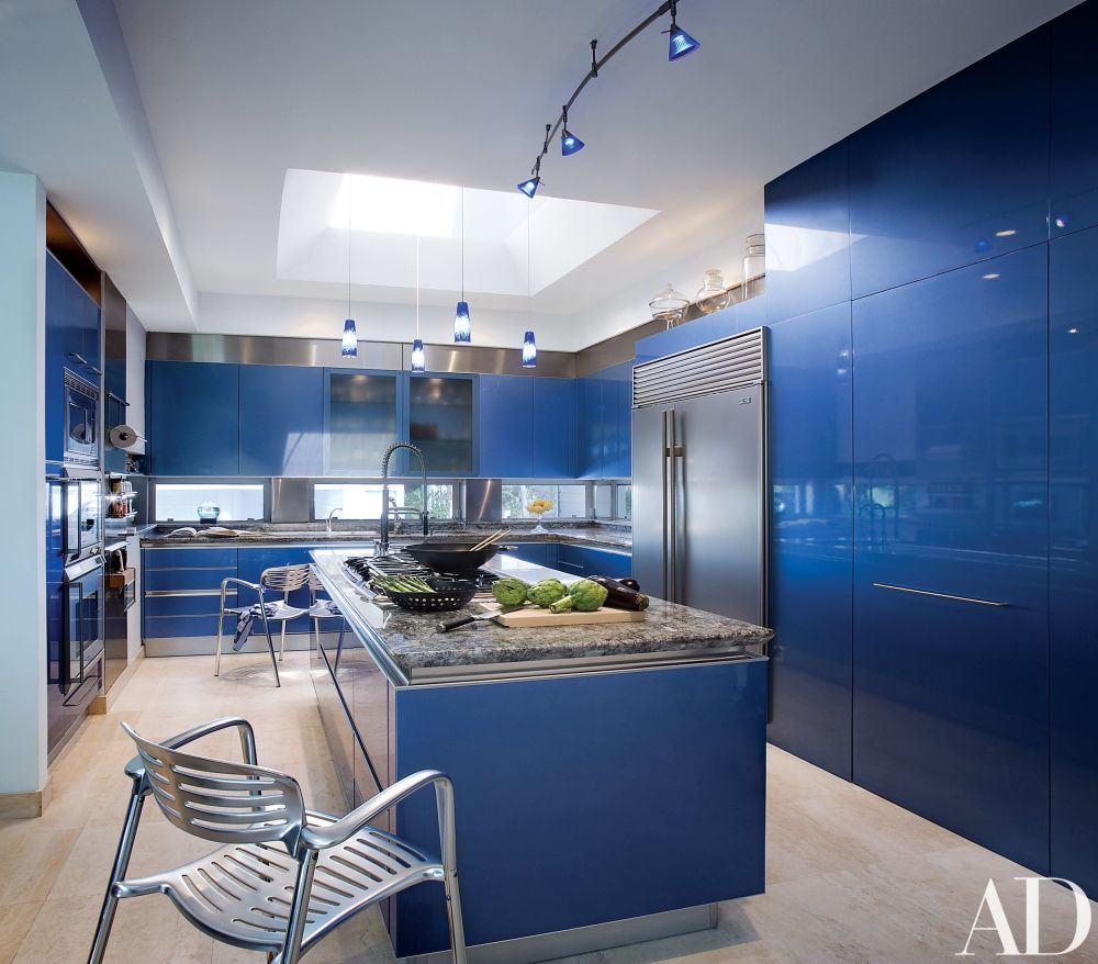 Modern Style Home with a blue kitchen