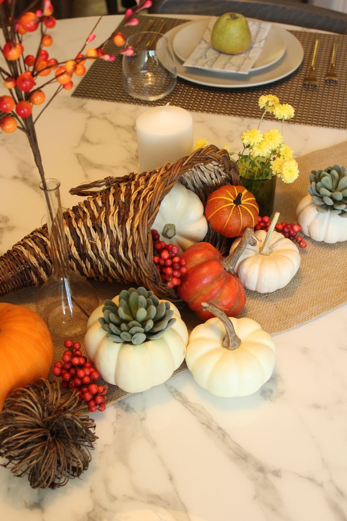 Modern Thanksgiving Table Setting-Even on a marble tabletop