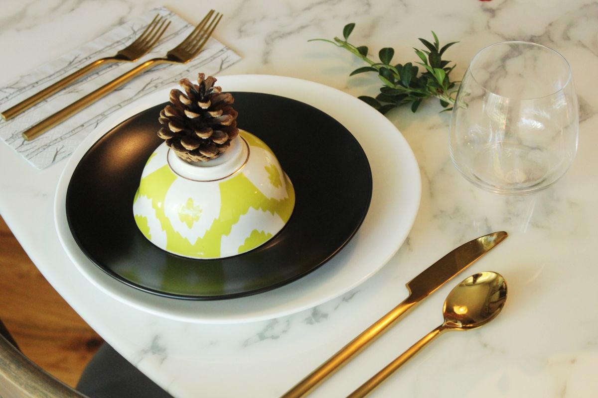 Modern Thanksgiving Table Setting- having at least one matte