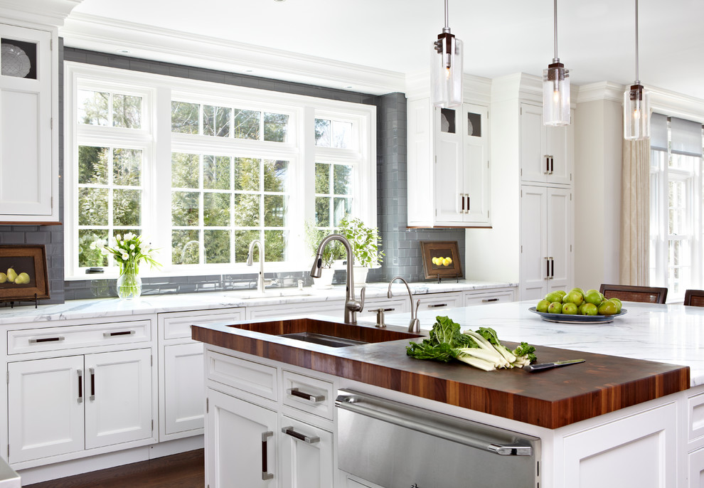 Modern Traditional Kitchen with Dark Butcher Block Counters