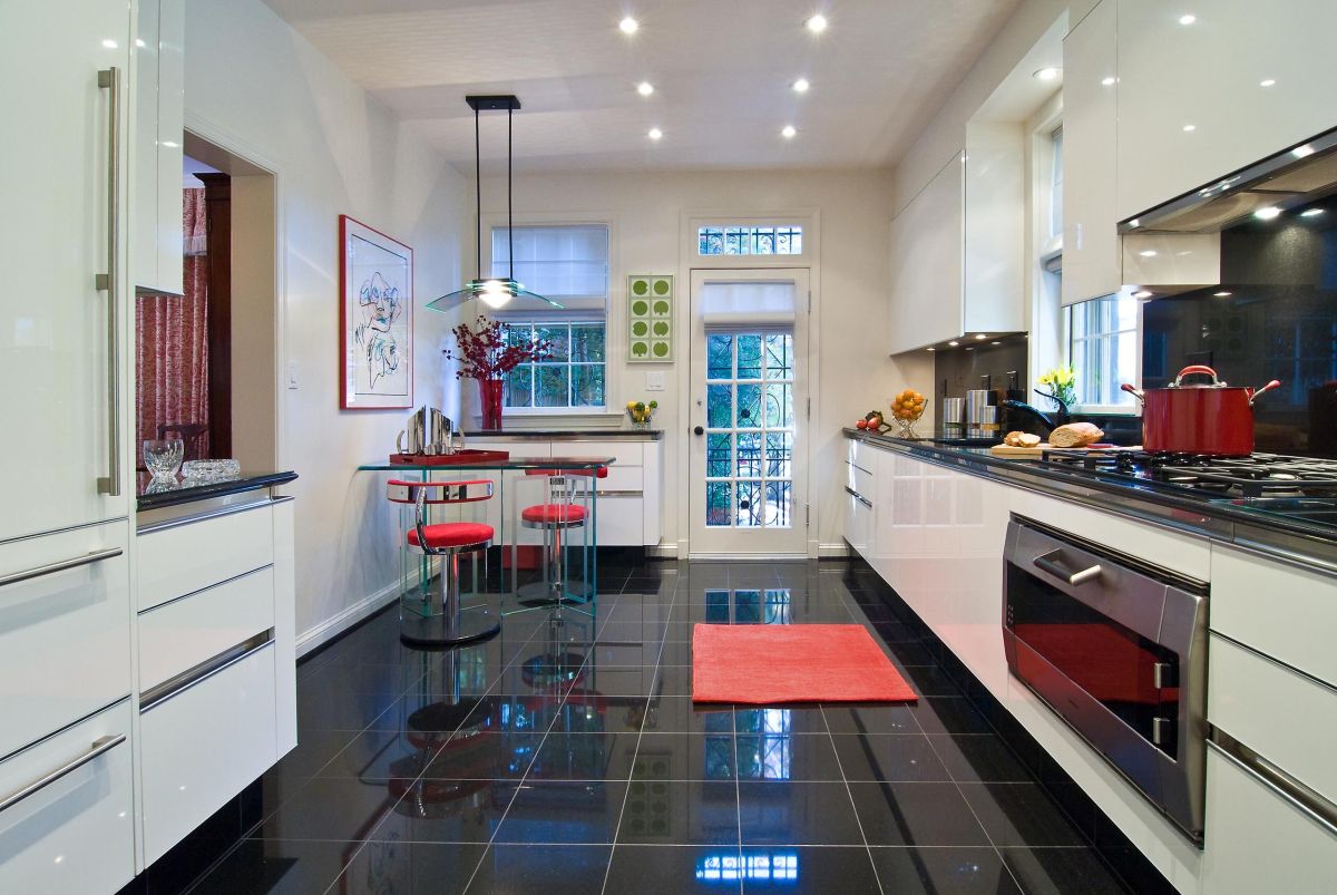 Modern White Kitchen Dark Floors