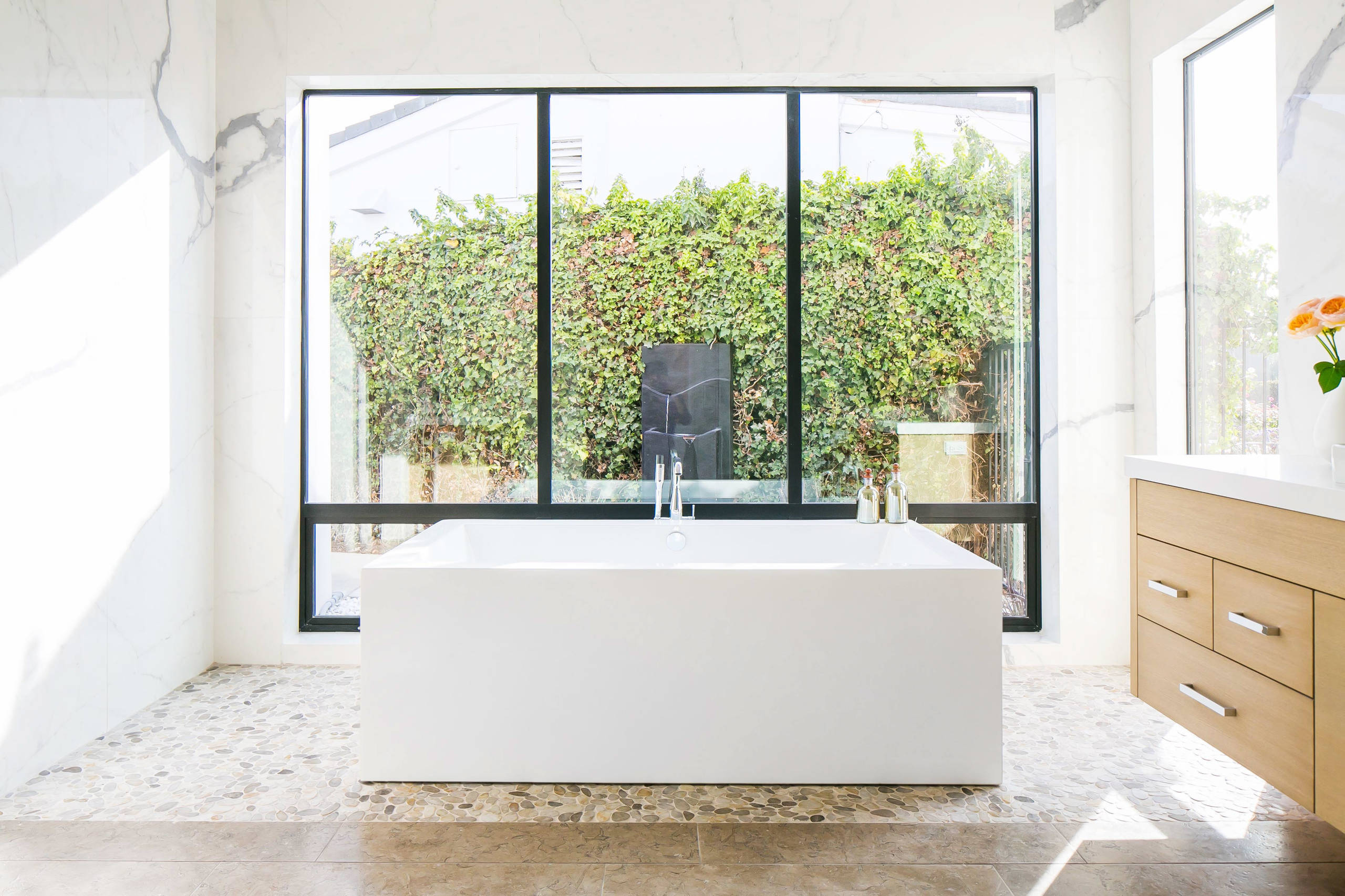 Modern bathroom bathtub large windows