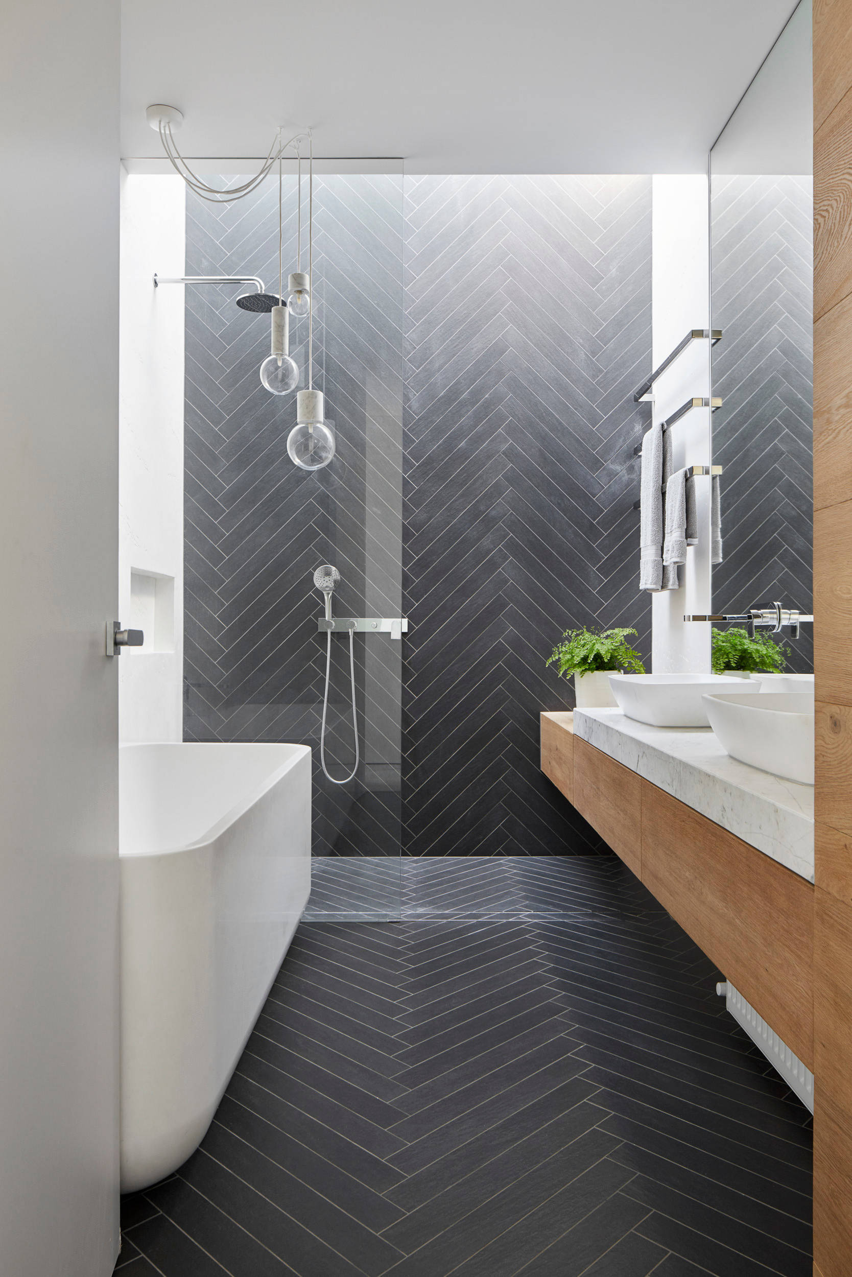 Modern bathroom slate herringbone tile