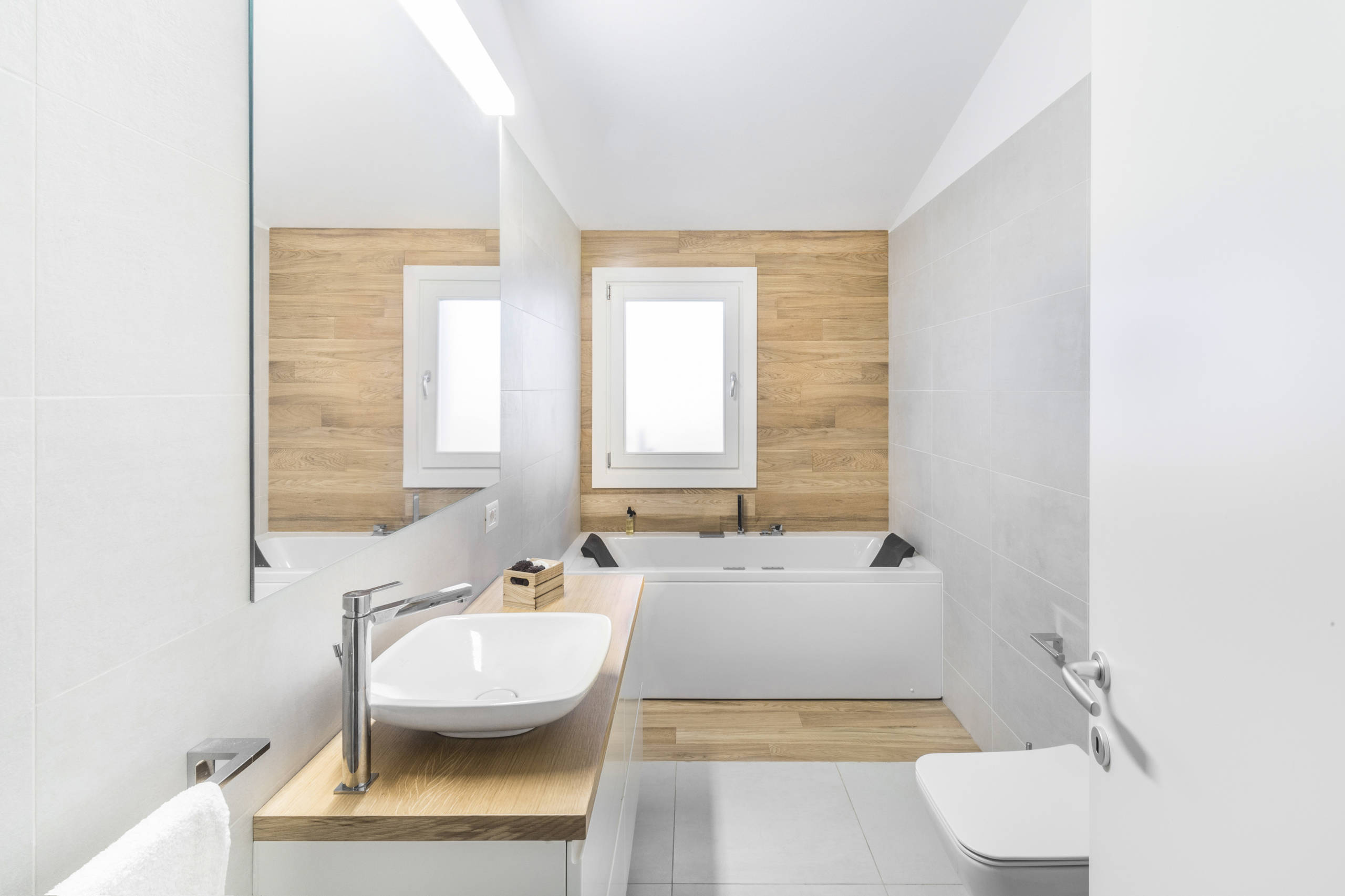 Modern bathroom wall floor wood