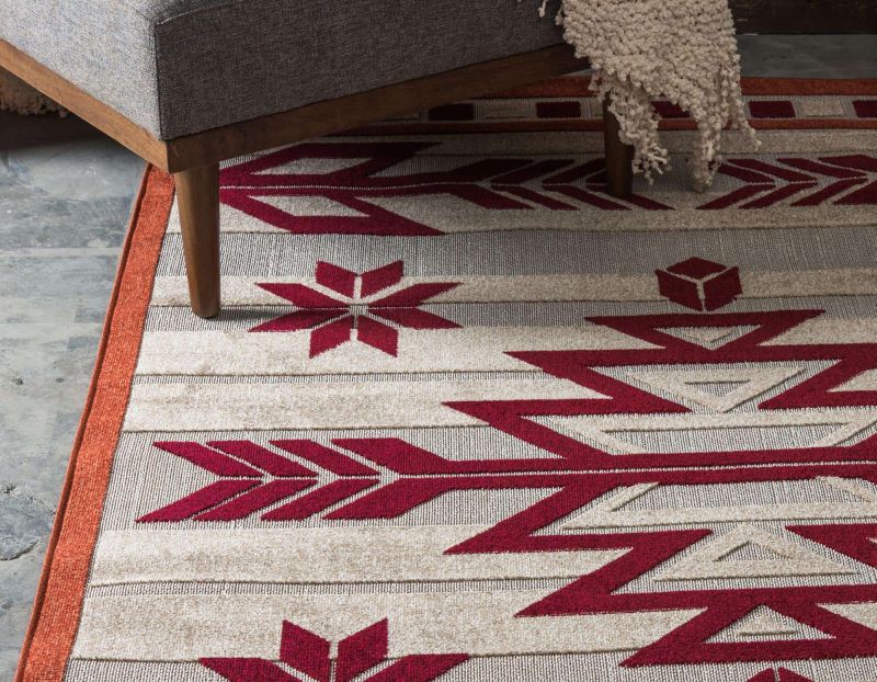 Modern design rug with red and grey