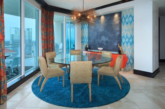 Modern ecletic decor round glass table