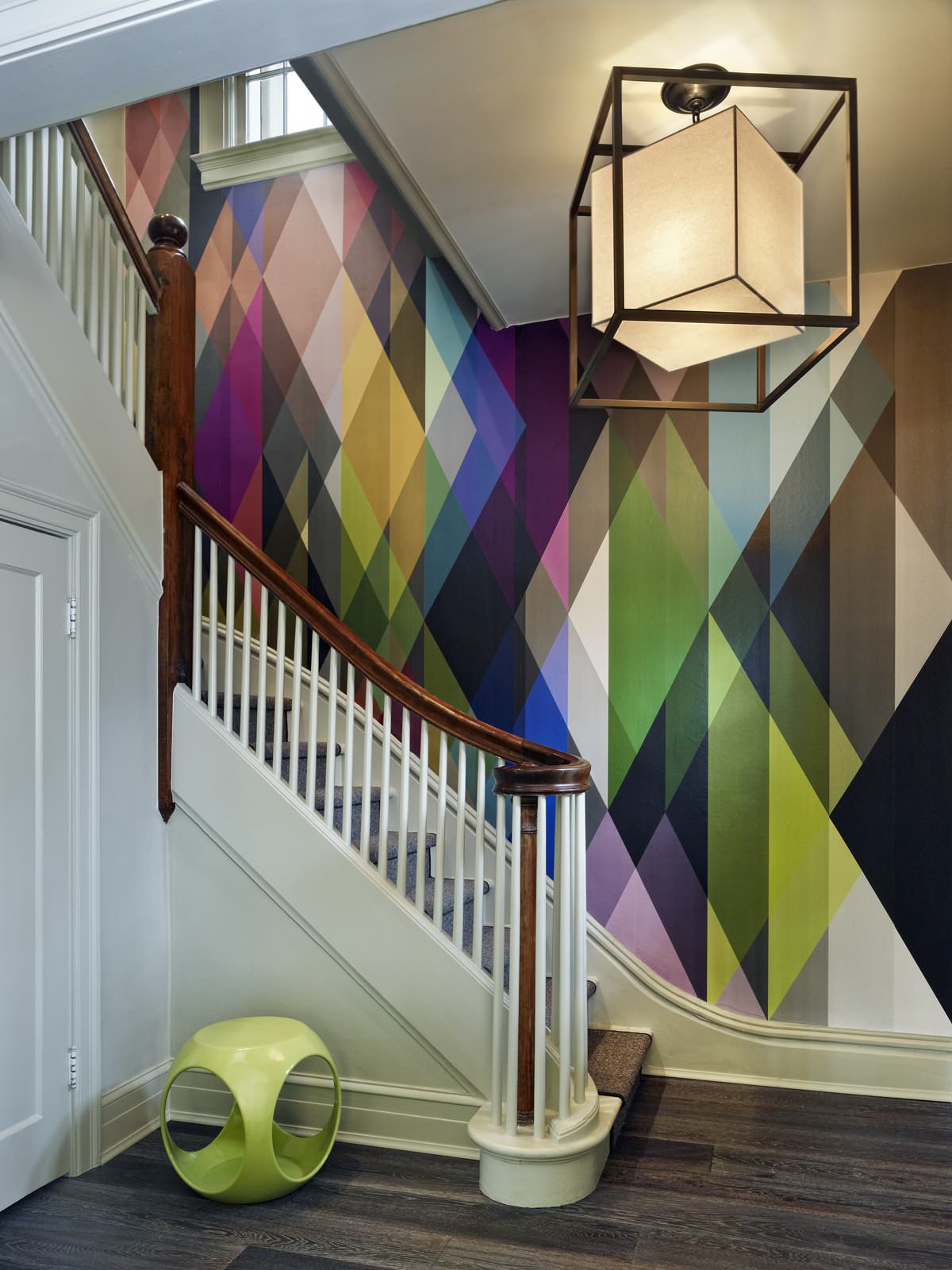 Modern foyer geometric rainbow wallpaper