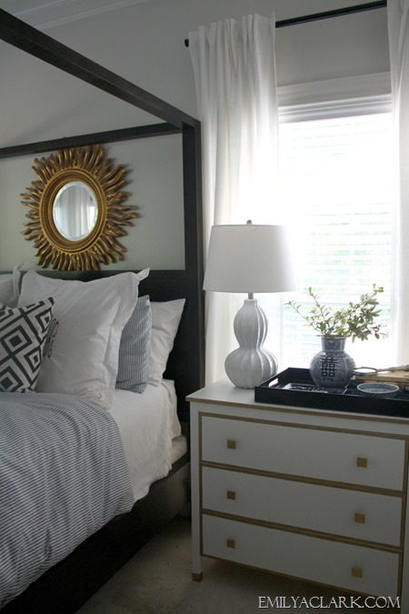 Modern ikea nightstand hack in white and gold