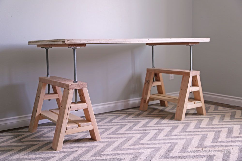 Modern industrial standing sawhorse desk